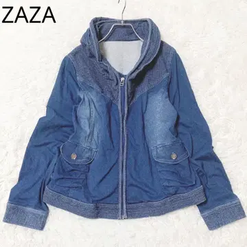 자자 데님 자켓 후드 노카라 집업 캐주얼 블루 L