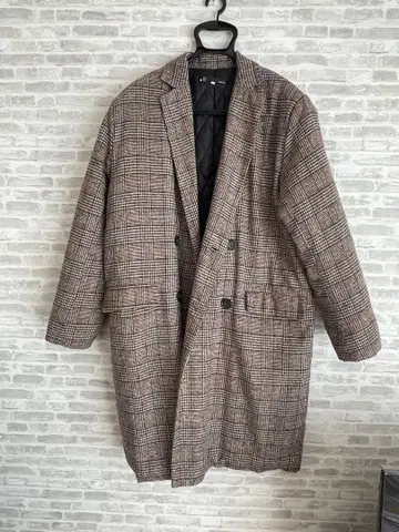 체크 무늬 더블 브레스트 체스터 코트 롱 코트 L 사이즈