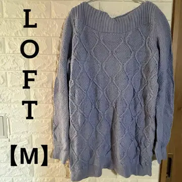 LOFT [M] 라이트 블루 케이블 니트 스웨터 오프숄더
