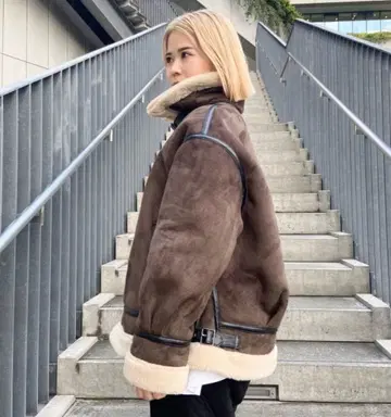 Ray BEAMS 페이크 무스탕 보머 블루종