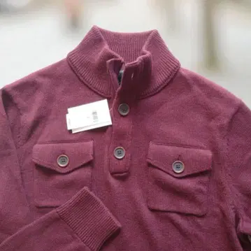 바나나리퍼블릭 하프 버튼 모크넥 스웨터 와인 레드/L