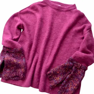 KBF 믹스 컬러 모헤어 절개 니트 마젠타 핑크 오버 사이즈