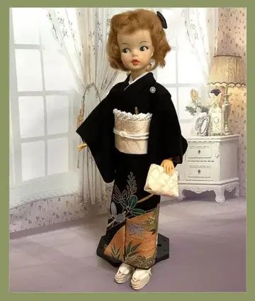 태미짱용 기모노 [검정 토메소데/아오바] 핸드메이드 기모노 세트