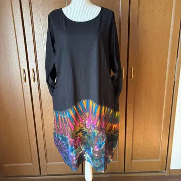 타이다이 염색 긴팔 튜닉 원피스