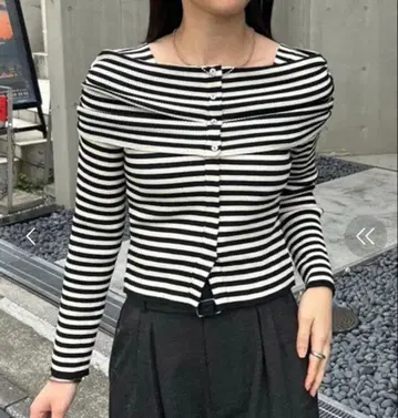 mystic 보더 오프숄더 디자인 립 니트