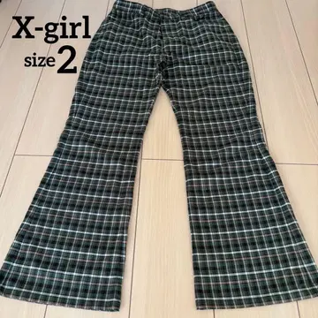 X-girl 체크 무늬 플레어 팬츠