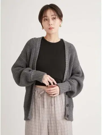 택 포함 미사용 새상품 emmi 에미 편직 코튼 니트 가디건 그레이