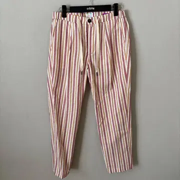 BARONIO 화이트 핑크 스트라이프 얇은 소재 코튼 팬츠