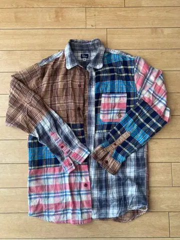 go slow caravan 긴팔 셔츠 패치워크 패턴 남성용 사이즈 4