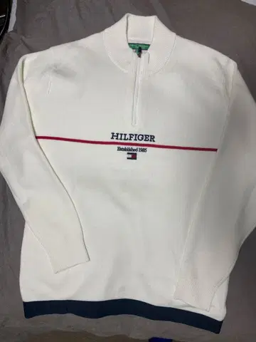 TOMMY HILFIGER 화이트 집업 스웨터