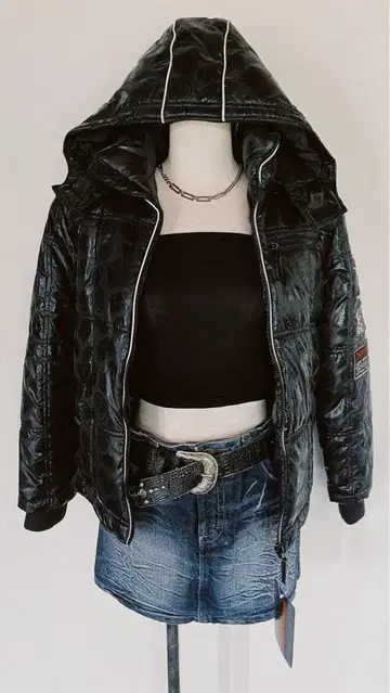 00's y2k 헤이세이 갸루 시크 스타일 블랙 다운 광택 광택 암 와펜