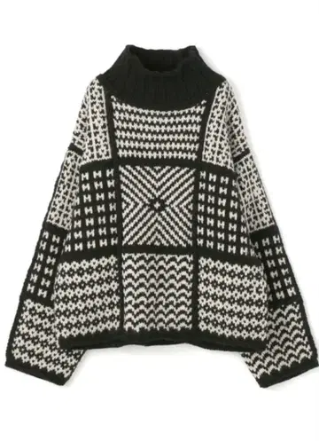 GALERIE VIE 패치워크 핸드 니트 하이넥 풀오버