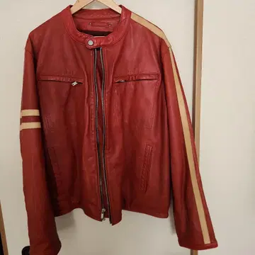 Street REGAL 가죽 라이더 자켓 빨간색 스트라이프