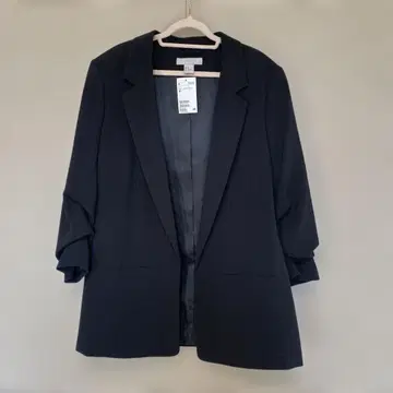 H&M 개더 슬리브 자켓 리본 팬츠 세트 블랙 XL