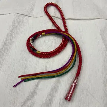 6651 빨간색 펄 비쥬 허리띠 미사용품 순수 실크 조임 후리소데