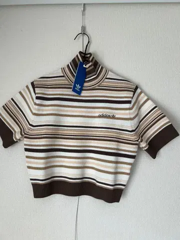 adidas 스트라이프 하이넥 반팔 니트