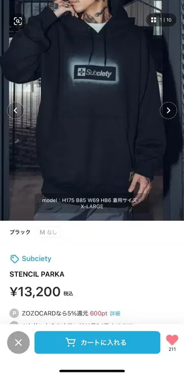 Subciety STENCIL 파카 블랙 M 사이즈 구제 의류