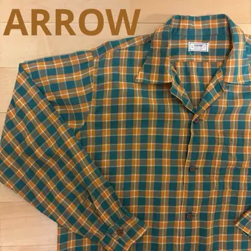 50s ARROW 오픈 카라 체크 셔츠/USA /박스 실루엣