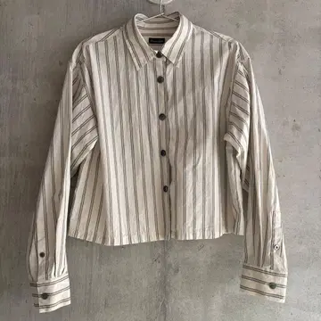 Steven Alan 아이보리 스트라이프 크롭 셔츠