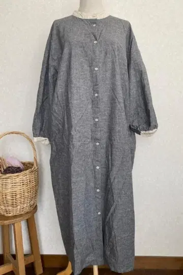 컨디션 최상 사만사 모스모스 린넨 원피스 그레이 테두리 F