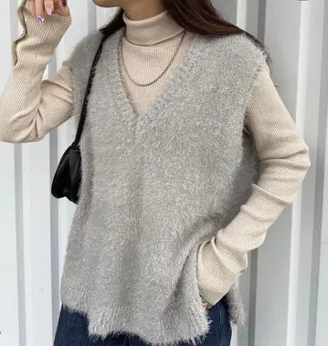 Discoat 라메 페더 얀 베스트 그레이