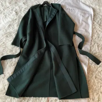 아나이 노카라 롱 리버 코트 벨트 그린 36 크루넥