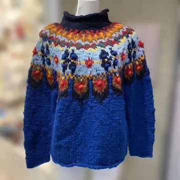 핑크하우스 울 100% 니트 블루