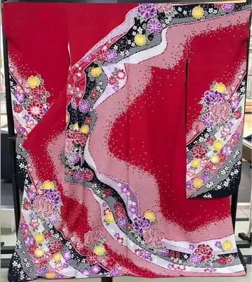 약간의 하자 있음 순수 실크 후리소데 재단 완료 리메이크