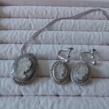묶음 판매 실버 카메오풍 목걸이 귀찌 세트