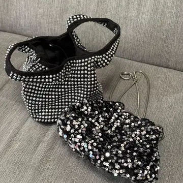 비즈 장식 핸드백 블랙과 실버 파티백 숄더백 미니 가방