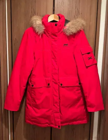 새상품급 Jeep 후드 부착 레드 다운 자켓 페더 95%