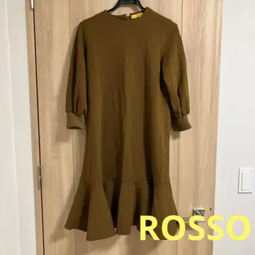 ROSSO 올리브 브라운 플레어 스커트 원피스 7부 소매