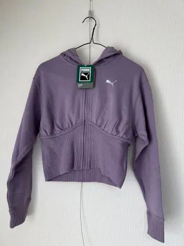 푸마 보라색 크롭 후드티 후드 부착