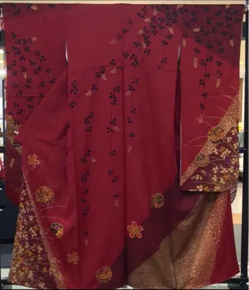 새상품급 순수 실크 후리소데 재단 완료 리메이크-A