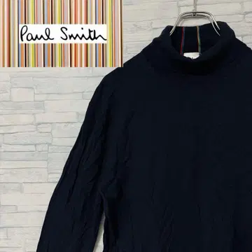 폴스미스 터틀넥 니트 소매 로고 멀티 스트라이프 네이비 XL