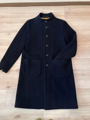 울 네이비 롱 코트