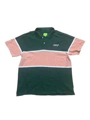 HUF 스트라이프 피케 셔츠 다크 그린 핑크 코튼 체크