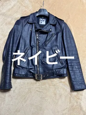 샷 외 콜라보. 가죽 더블 라이더 자켓 38 다크 네이비