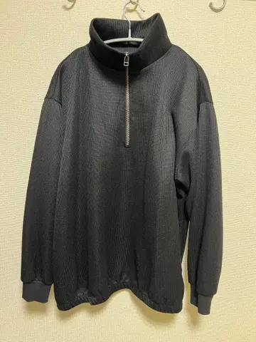 메쉬 블랙 하이넥 스웨터 하프 지퍼 스웨터