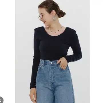 yori 어깨 패드 포함 백리스 롱Tee 네이비 36