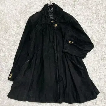 메일스톰 램 가죽 드레이프 롱 코트 A라인 골드 버튼 블랙