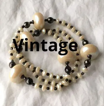 빈티지 모조 진주 비즈 목걸이 블랙 비즈