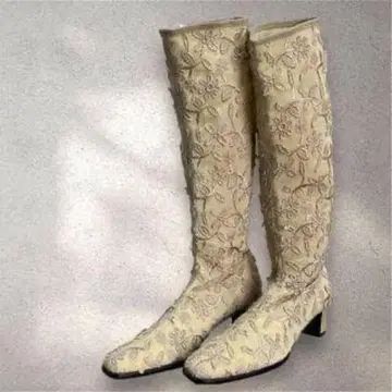 미사용품! 그라치아 꽃무늬 자수 롱 부츠 메쉬 부츠
