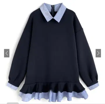 스트라이프 패턴 셔츠 레이어드 스타일 프릴 원피스 [kz708] 그레일