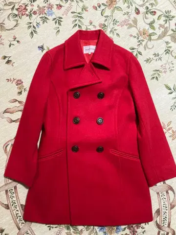 빨간색 더블 브레스트 피 코트