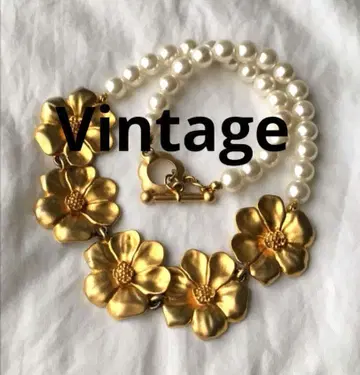 빈티지 펄 매트 골드 목걸이 플라워 모티브 무광