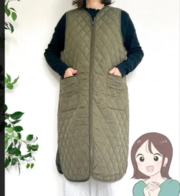 시마무라 시즌리즈 카키 퀼팅 롱 베스트