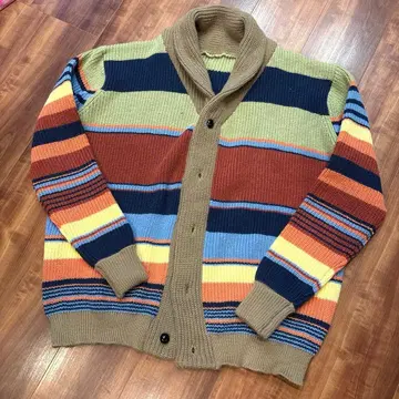 멀티 컬러 스트라이프 니트 가디건 남성용 XL