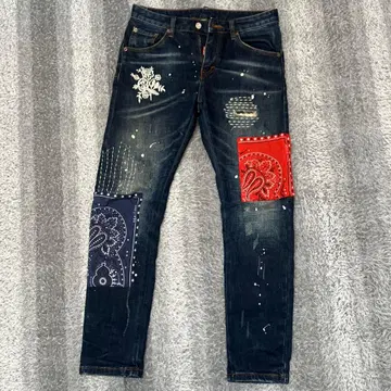 SANCHVIL 페이즐리 무늬 패치 데님 팬츠