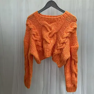 [ COEL ] 손뜨개질 와이드 케이블 니트/F/오렌지